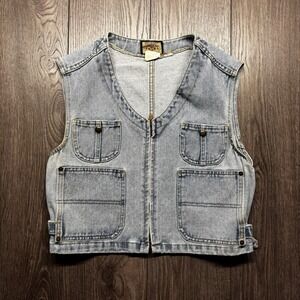 Vintage Runaway Bay 1990s Cargo Denim Vest Zip Small Utility Fishing